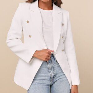 Lulus Sandara Ivory Oversized Double-breasted Blazer White - Size S